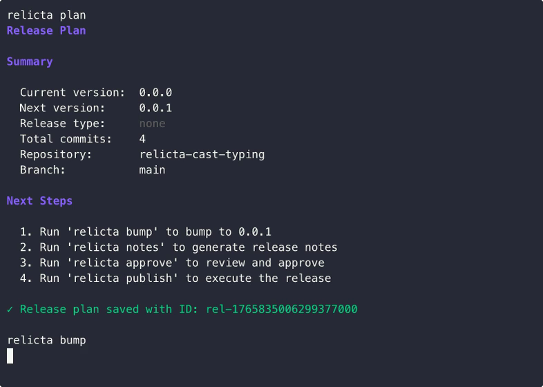Relicta publishing release artifacts with checklist